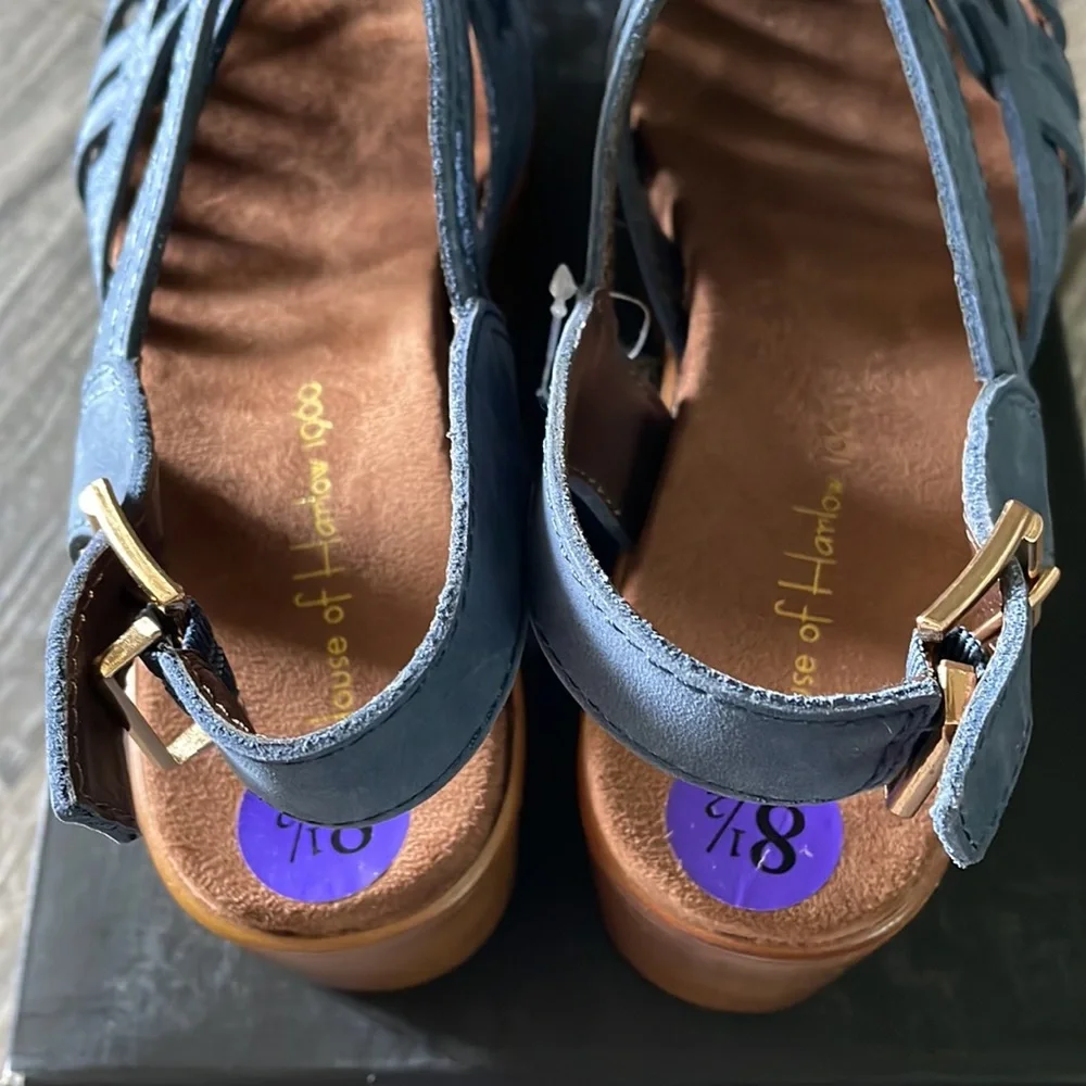 House of Harlow 1960 NIB Georgia denim blue platform wedges